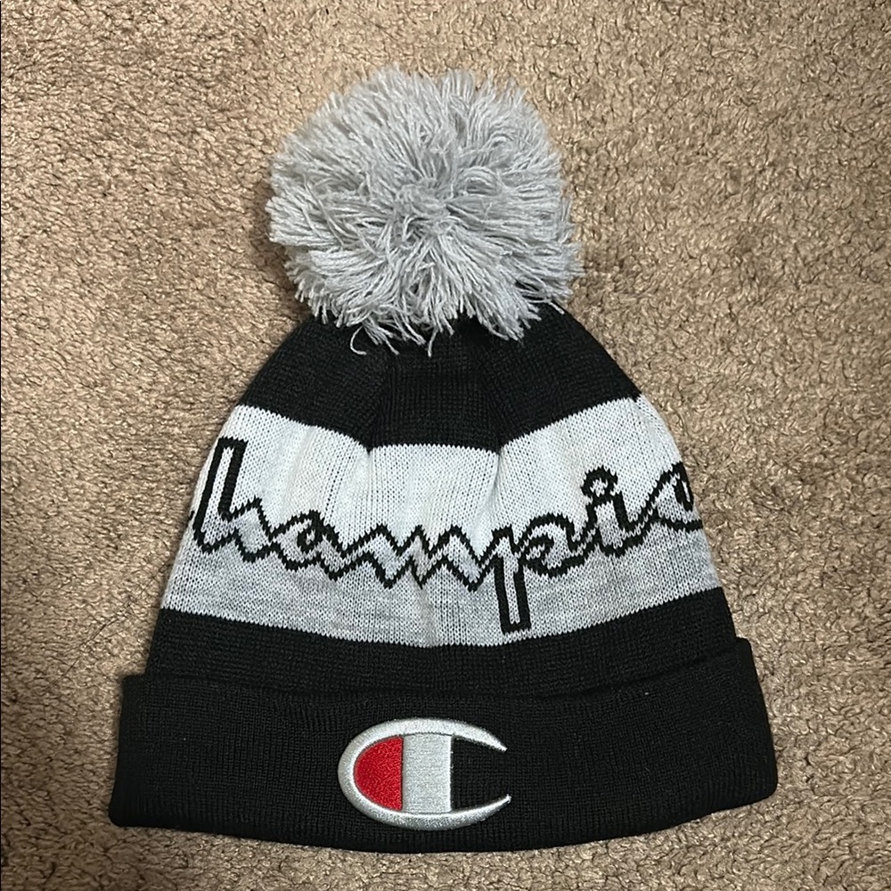 Champion Black and Gray Pom Beanie